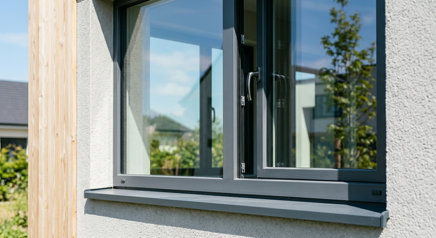 Fenêtre en aluminium gris foncé