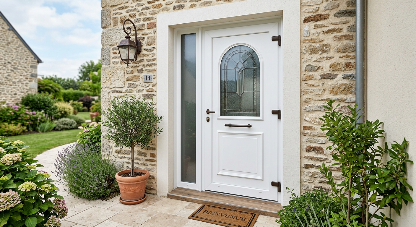 porte d'entrée blanche en PVC